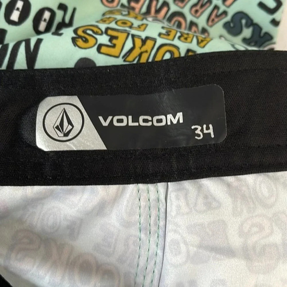 VOLCOM Hybrid Mens Green Graphic Print Board Shorts Cinch Fly Pocket Size 34 - Picture 8 of 11